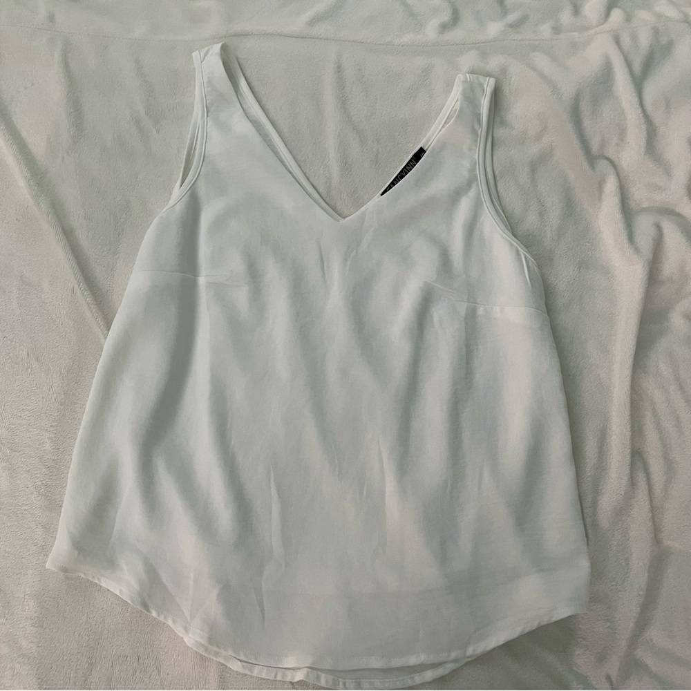 White Deep V-Neck Flowy Work Blouse